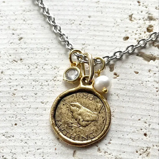Farthing Coin Necklace England English Royal Jewelry Bird N24065