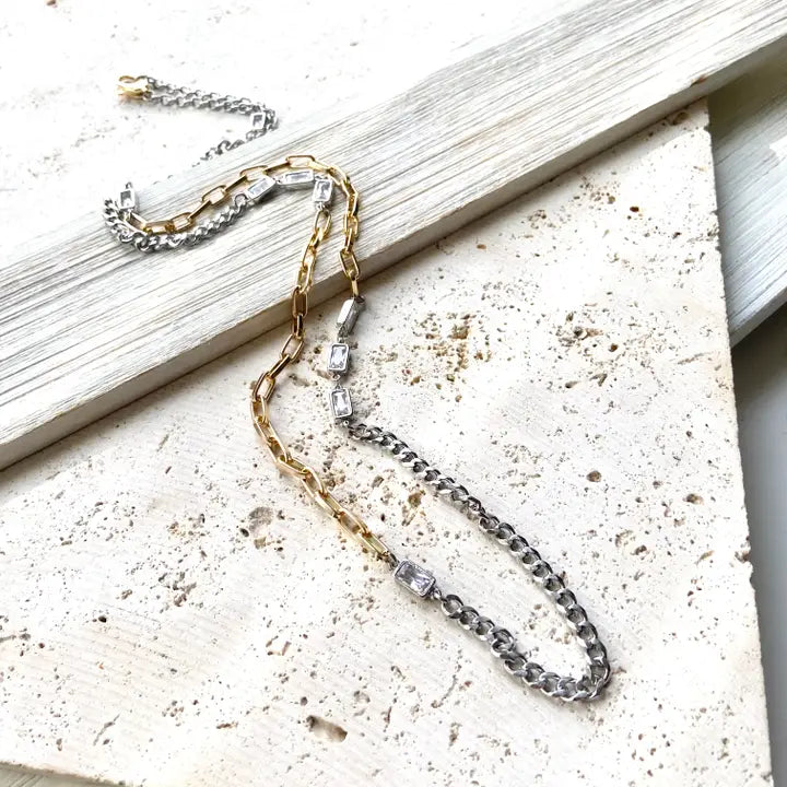 Mixed Metal Non Tarnishing Necklace Edgy Glam Jewelry N25040
