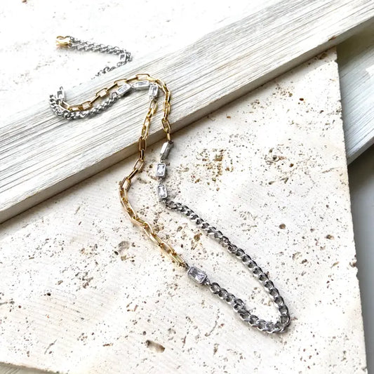 Mixed Metal Non Tarnishing Necklace Edgy Glam Jewelry N25040