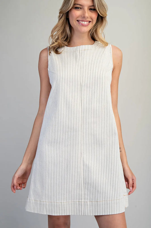 DK16292  Pinstriped Back Zipper Mini Dress