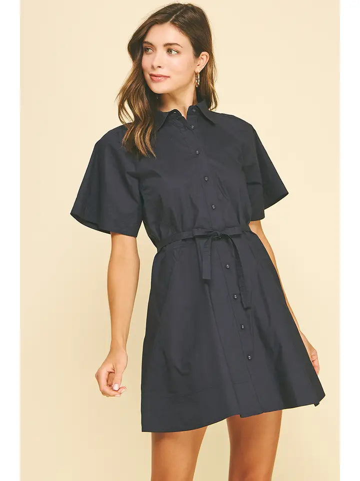 Button Down Waistline Detail Mini Dress - 6614D