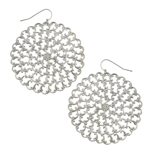 1842S HANDCAST SILVER & LARGE ROUND FILIGREE EARRING
