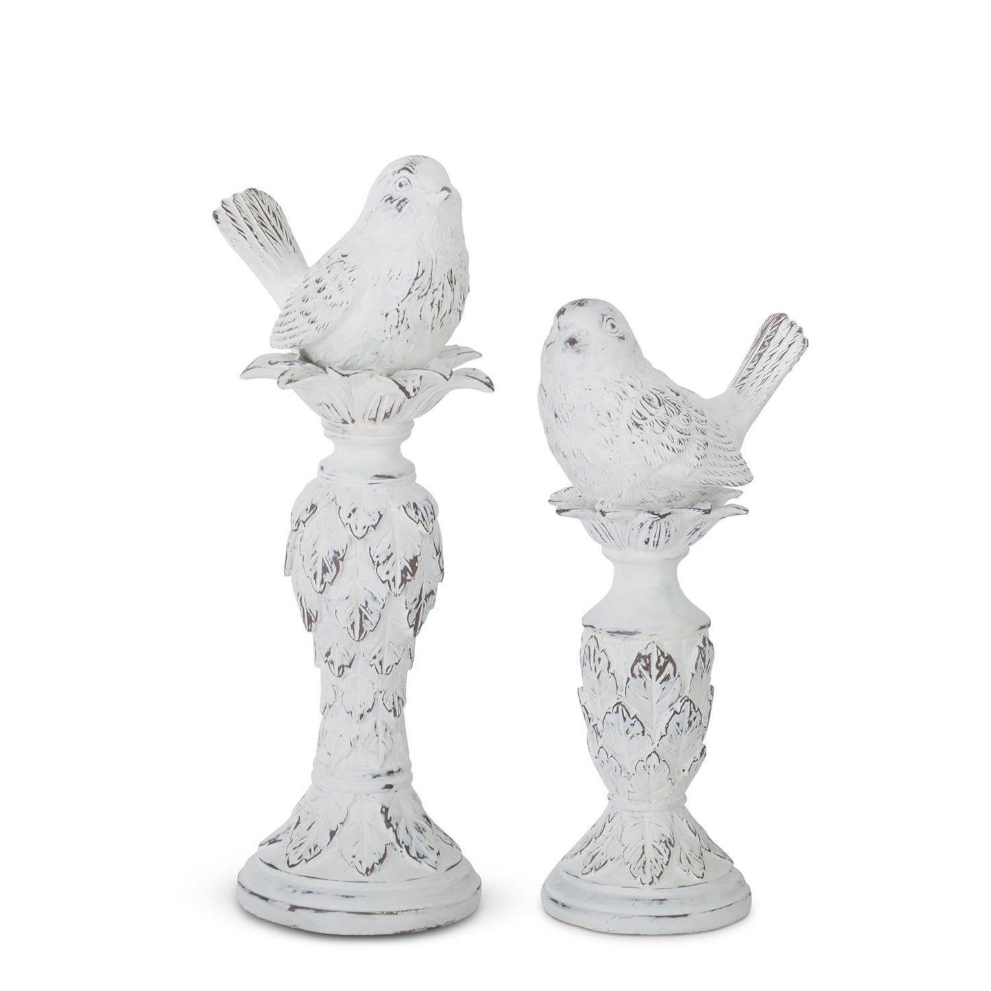 18768A  Set of 2 Weathered Whitewashed Bird Finials