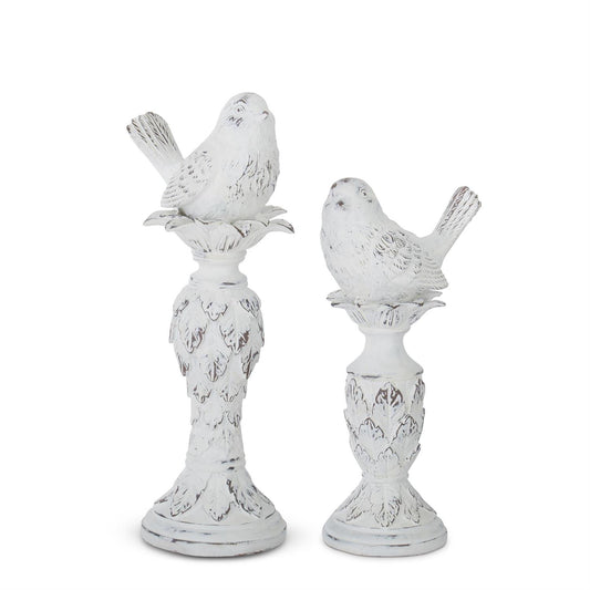 18768A  Set of 2 Weathered Whitewashed Bird Finials