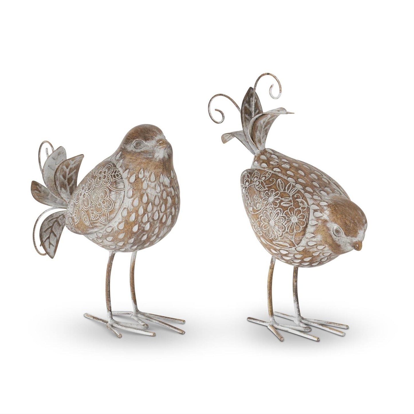 19308A  Assorted 7.25 Inch Resin & Metal Floral Wing Birds (2 Styles)