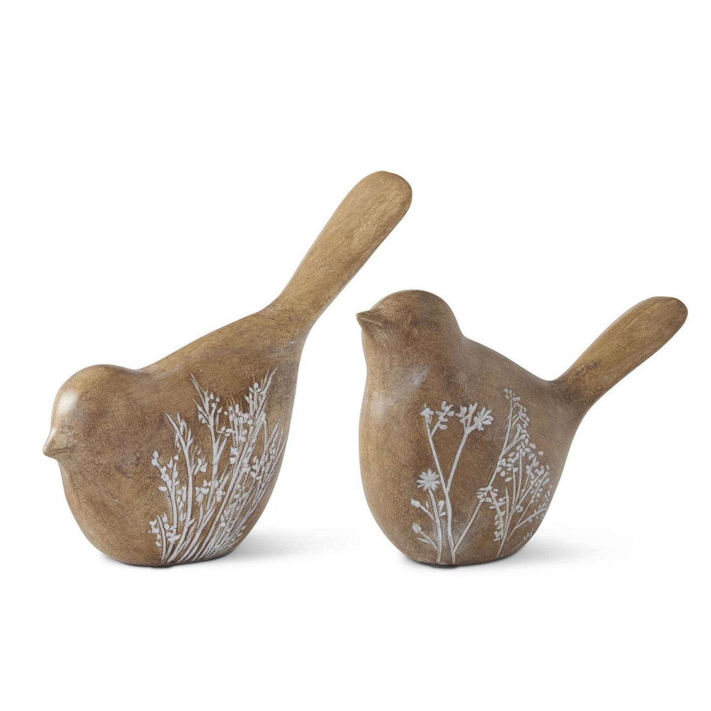 19506A  Assorted 4 Inch Brown Resin Flower Embossed Birds (2 Styles)