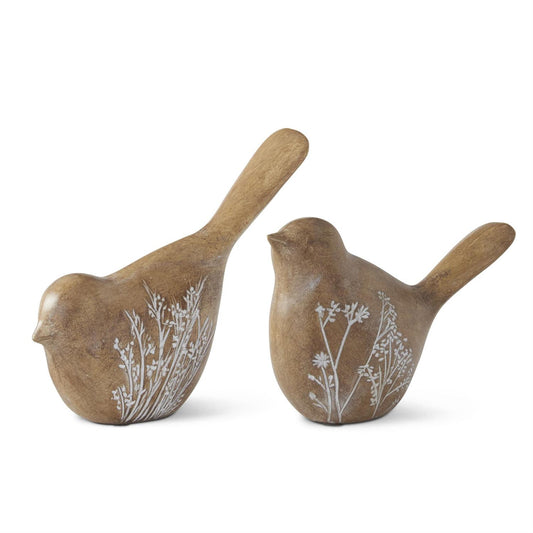 19506A  Assorted 4 Inch Brown Resin Flower Embossed Birds (2 Styles)