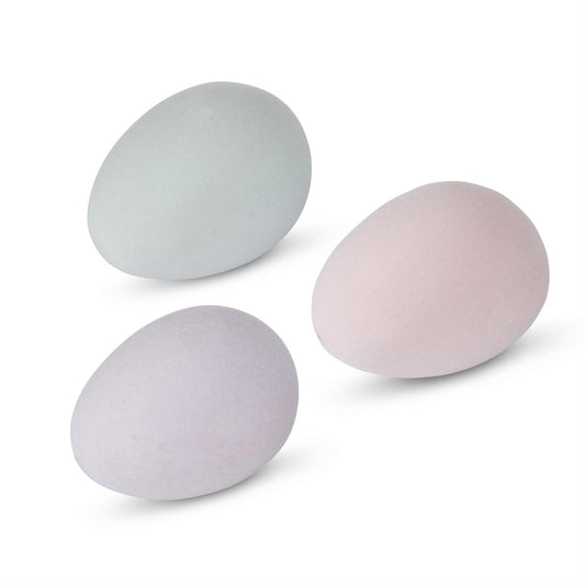 20440B  Assorted 3.25 Inch Resin Pastel Flocked Eggs (3 Colors)