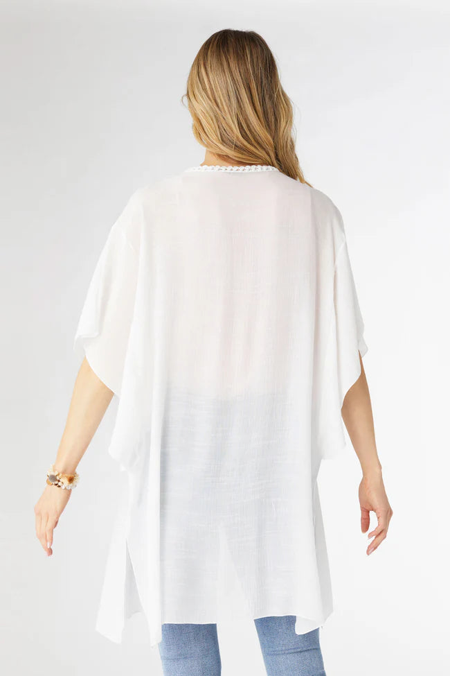 Floria Crochet Trim Cardigan with Front Tie