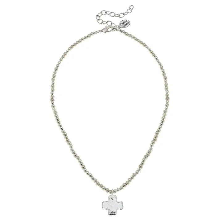 SILVER CROSS ON BEADED NECKLACE VARIOUS STYLES 3343