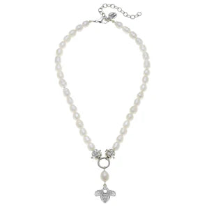 3201WS SILVER BEE ON SMALL FRESH WATER PEARL NECKLACE