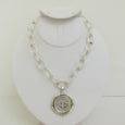 3807CS LARGE SILVER CROSS COIN ON CHAIN NECKLACE