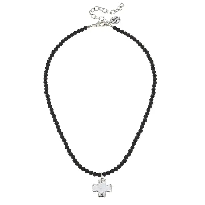SILVER CROSS ON BEADED NECKLACE VARIOUS STYLES 3343