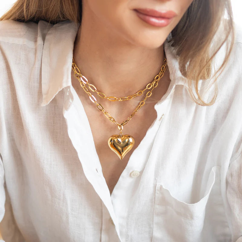 Waterproof Gold Statement Adjustable Heart Necklace 681