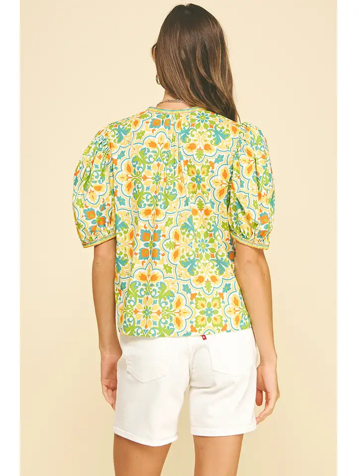 Damask V-Neck Blouse Top - 6828T