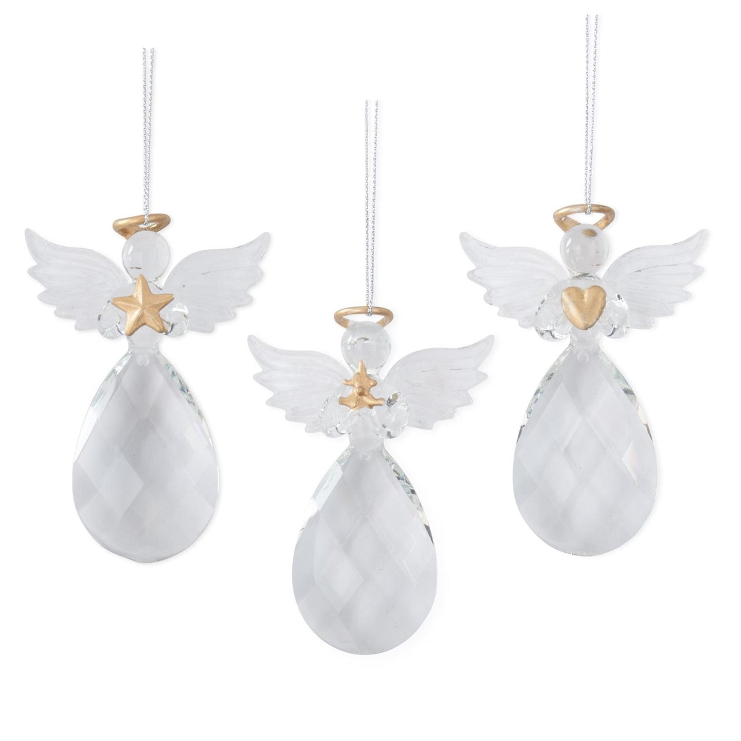 Assorted 3.75 Inch Clear Cut Glass w/Gold Angel Ornaments (3 Styles) 55958A