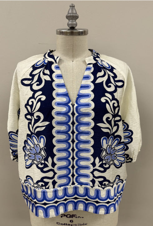 WCT2884 FLOWER PRINT BALLOON SLEEVE TOP