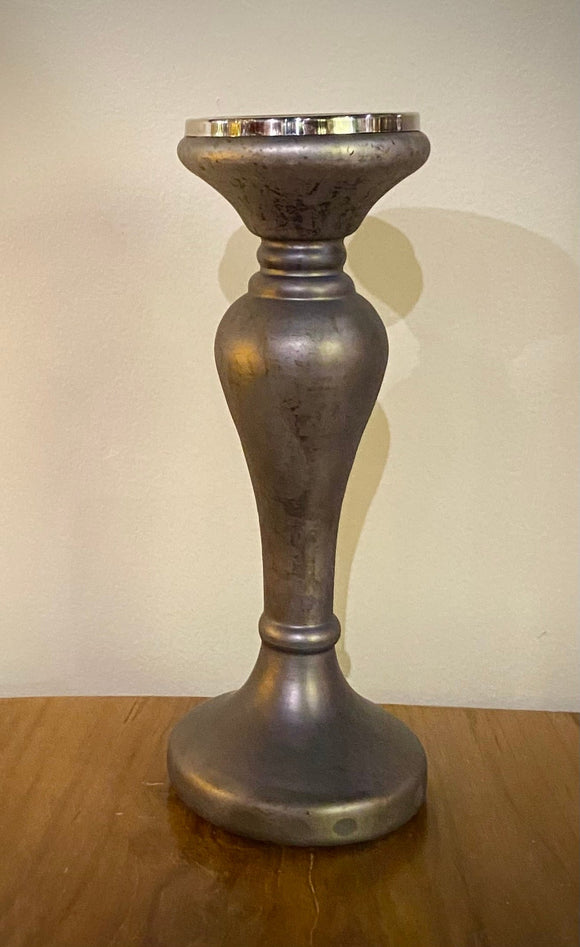 FROSTED GUNMETAL GLASS CANDLESTICK