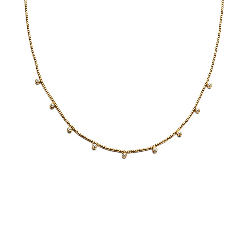 Waterproof Gold Beaded Pearls Necklace 559