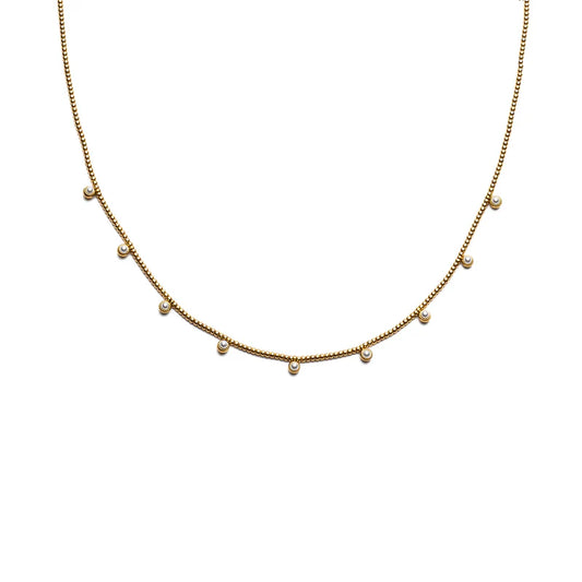 Waterproof Gold Beaded Pearls Necklace 559