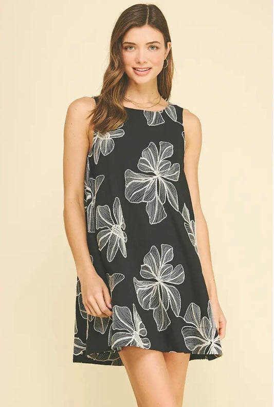 6949D FLORAL EMBROIDERED MINI DRESS