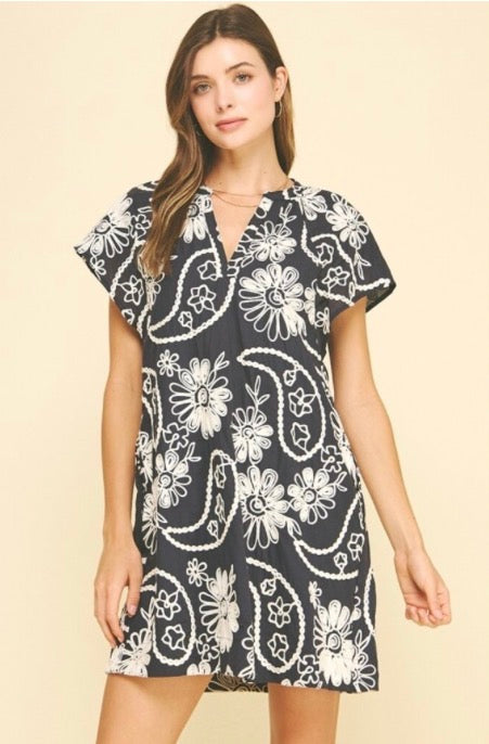 5049DI FLORAL PRINT EMBROIDERED MINI DRESS