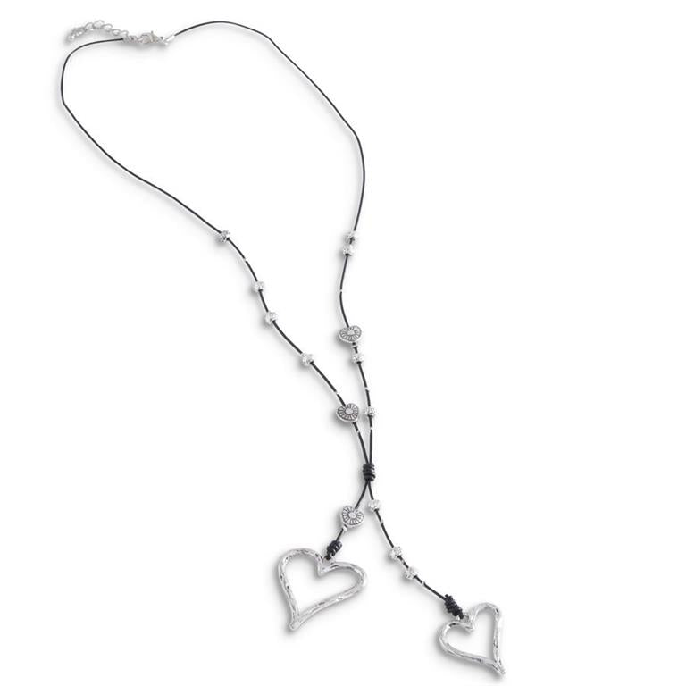 84880A  Black Cord Necklace w/Double Heart
