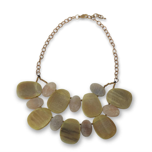 85471A  Pale Green & Cream Ovals Necklace