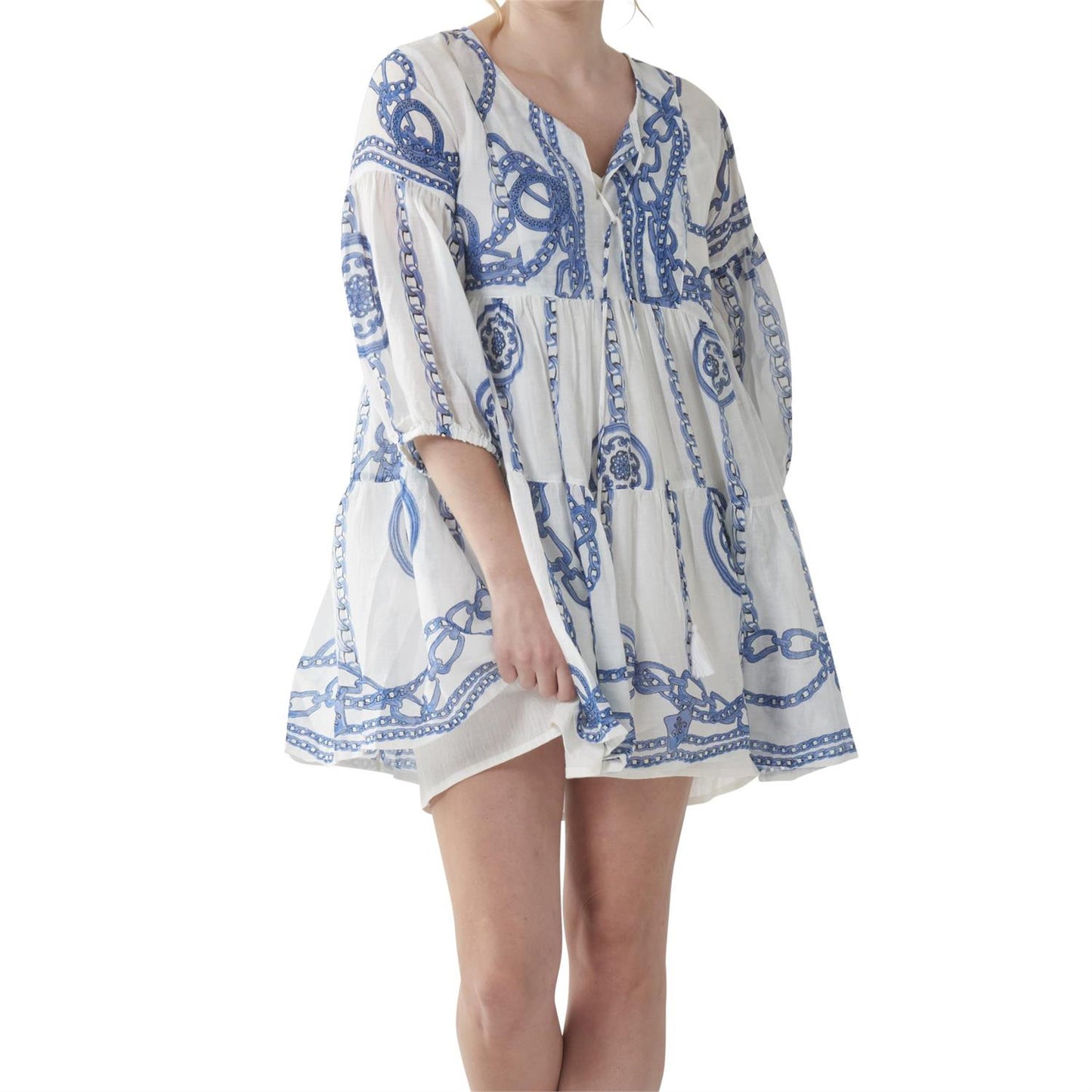 BLUE CHAIN PATTERN TIERED TUNIC TOP/DRESS (ASSORTED 2 PACK) 85684A