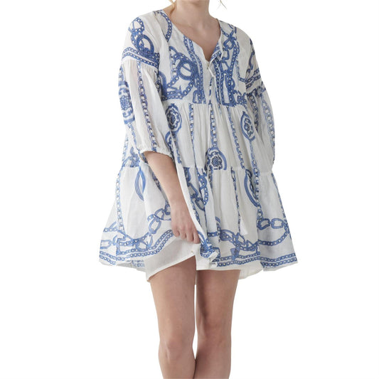 BLUE CHAIN PATTERN TIERED TUNIC TOP/DRESS (ASSORTED 2 PACK) 85684A