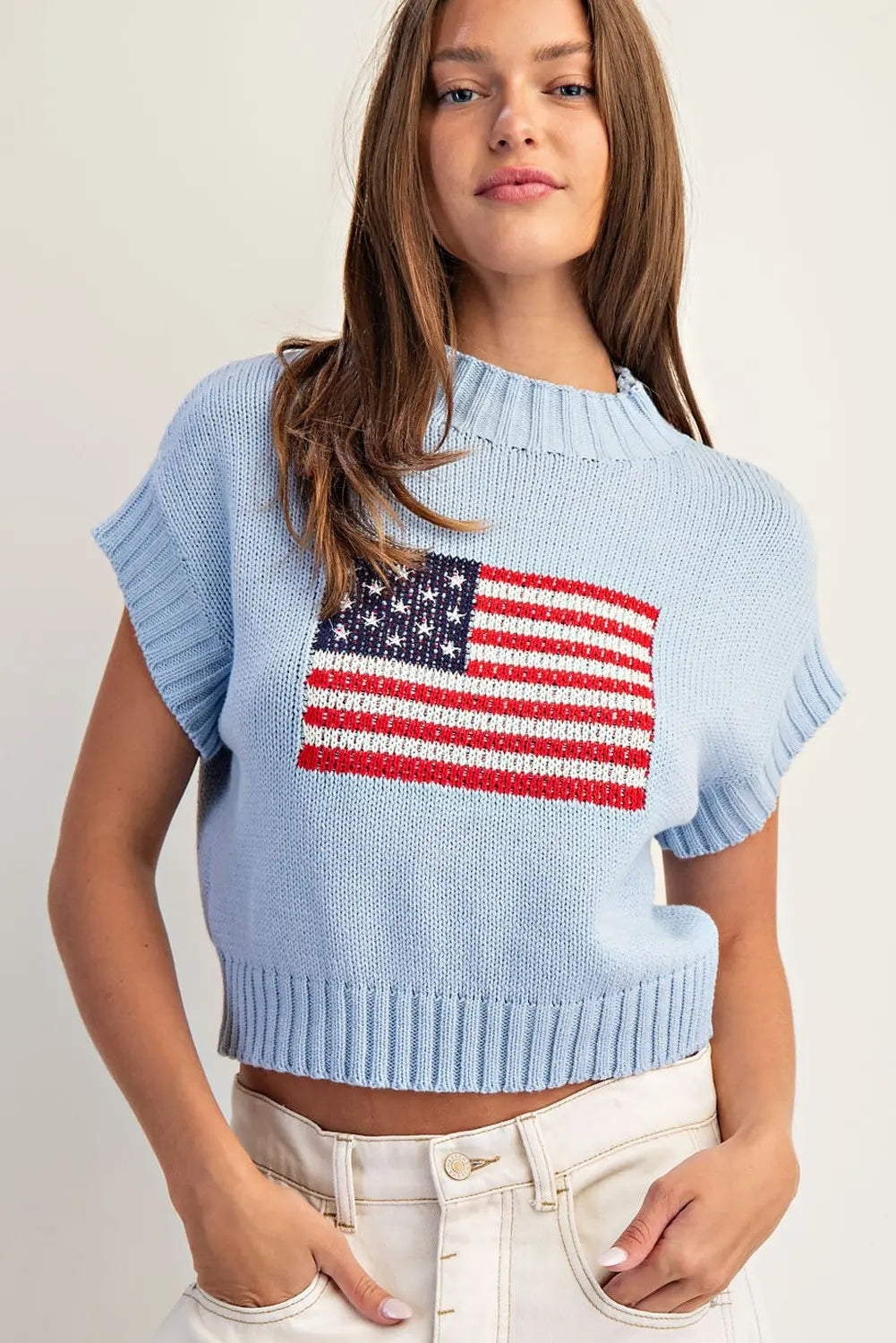 SH15030  American Flag Mock Neck Sweater Top