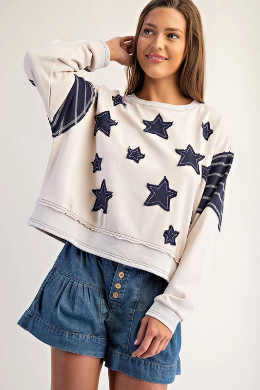 TH12974  Star Patch Long Sleeve Pullover