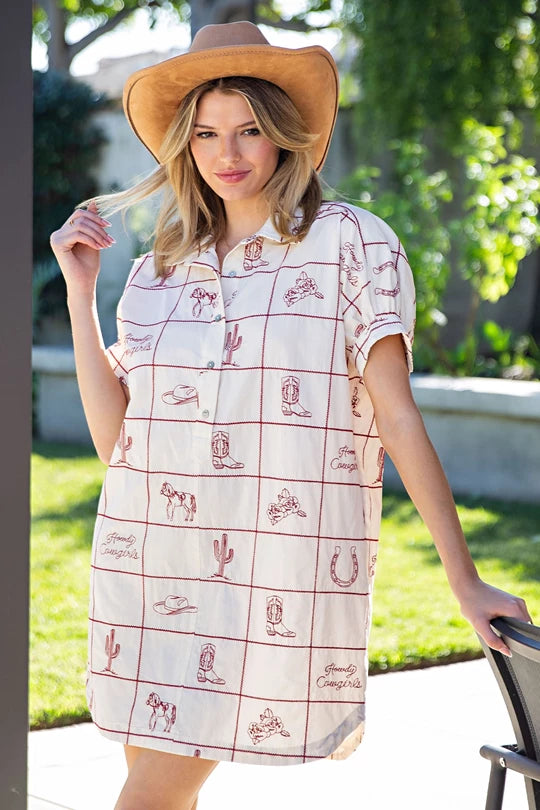 DH15369  Western Inspired Mini Shirt Dress