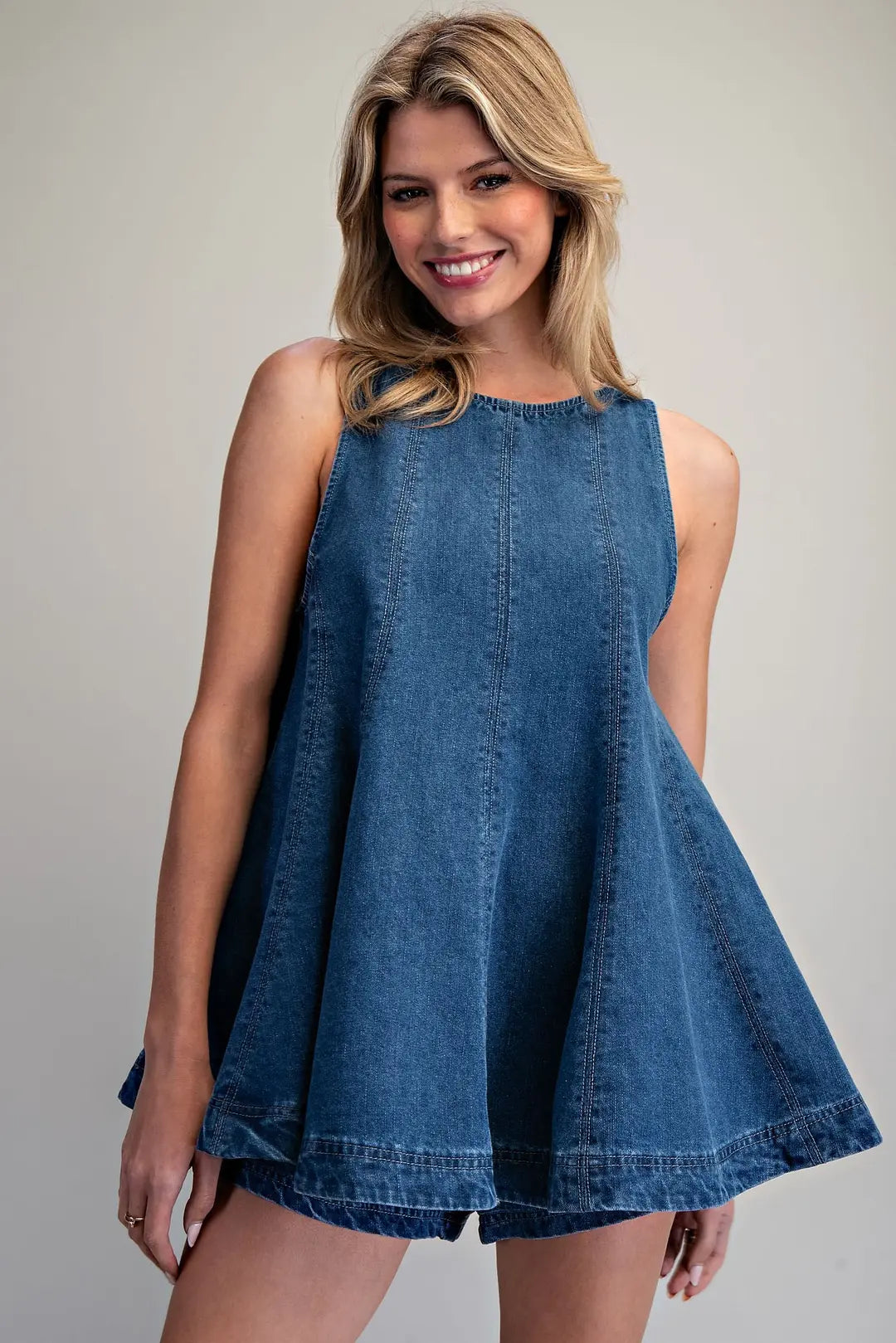 SLEEVELESS FLAIR A LINE DENIM TOP TH15425