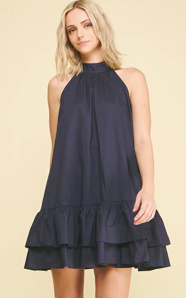 6893D HALTER NECK A LINE MINI DRESS