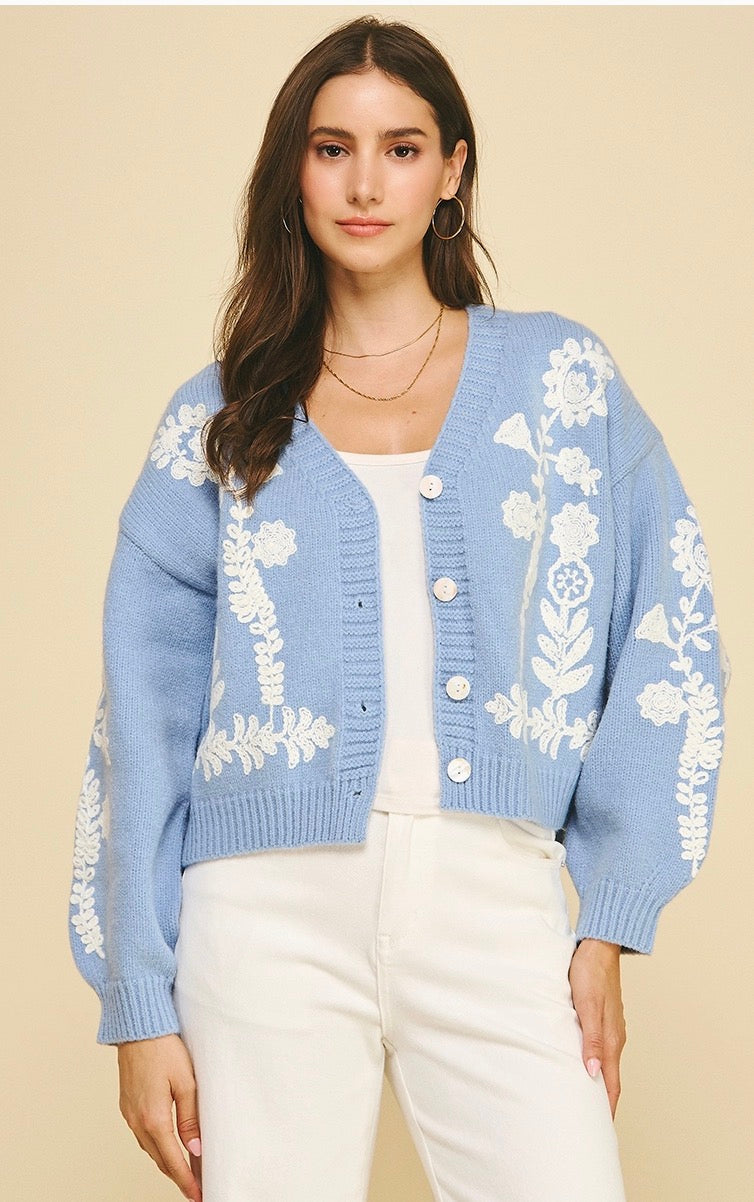 6963w FLORAL EMBROIDERED CARDIGAN