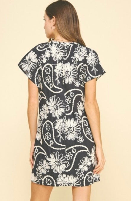 5049DI FLORAL PRINT EMBROIDERED MINI DRESS
