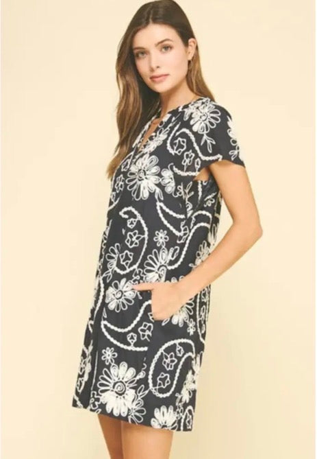 5049DI FLORAL PRINT EMBROIDERED MINI DRESS