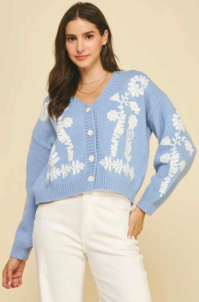 6963w FLORAL EMBROIDERED CARDIGAN