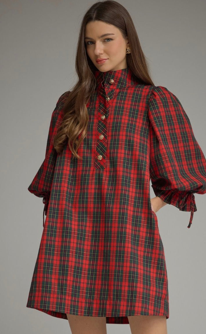 D33602 PLAID MINI DRESS