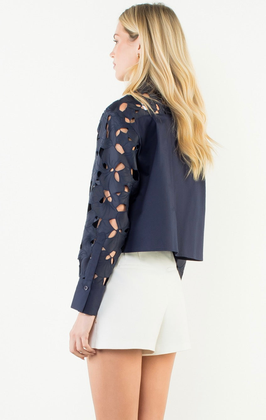 THS1992 EYELET DETAILED LONG SLEEVE TOP