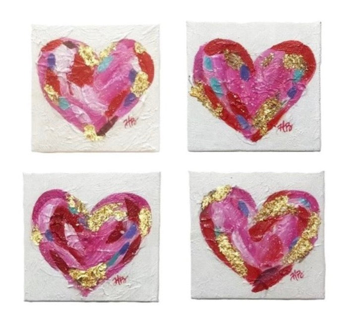 HB2086A 4 X 2 X 4 CANVAS HEART WITH GOLD LEAFING