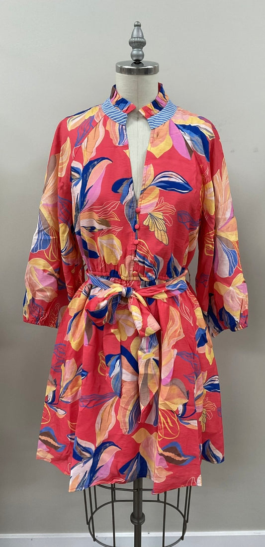 THS1906-1 FLORAL PATTERN BUTTON DOWN DRESS