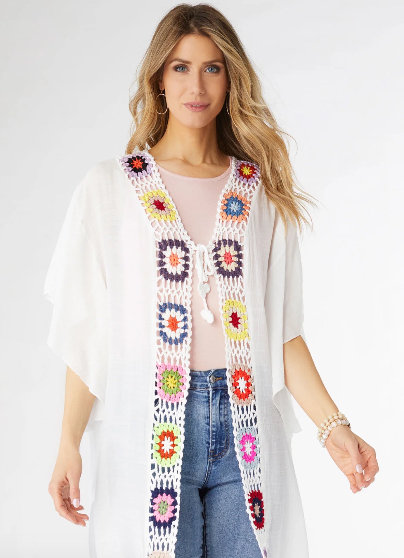 Floria Crochet Trim Cardigan with Front Tie