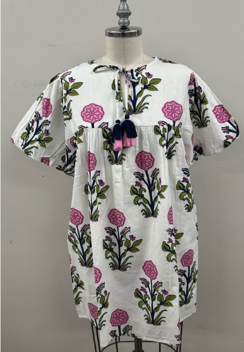 SRT1849 PUFF SLEEVE FLORAL DRESS