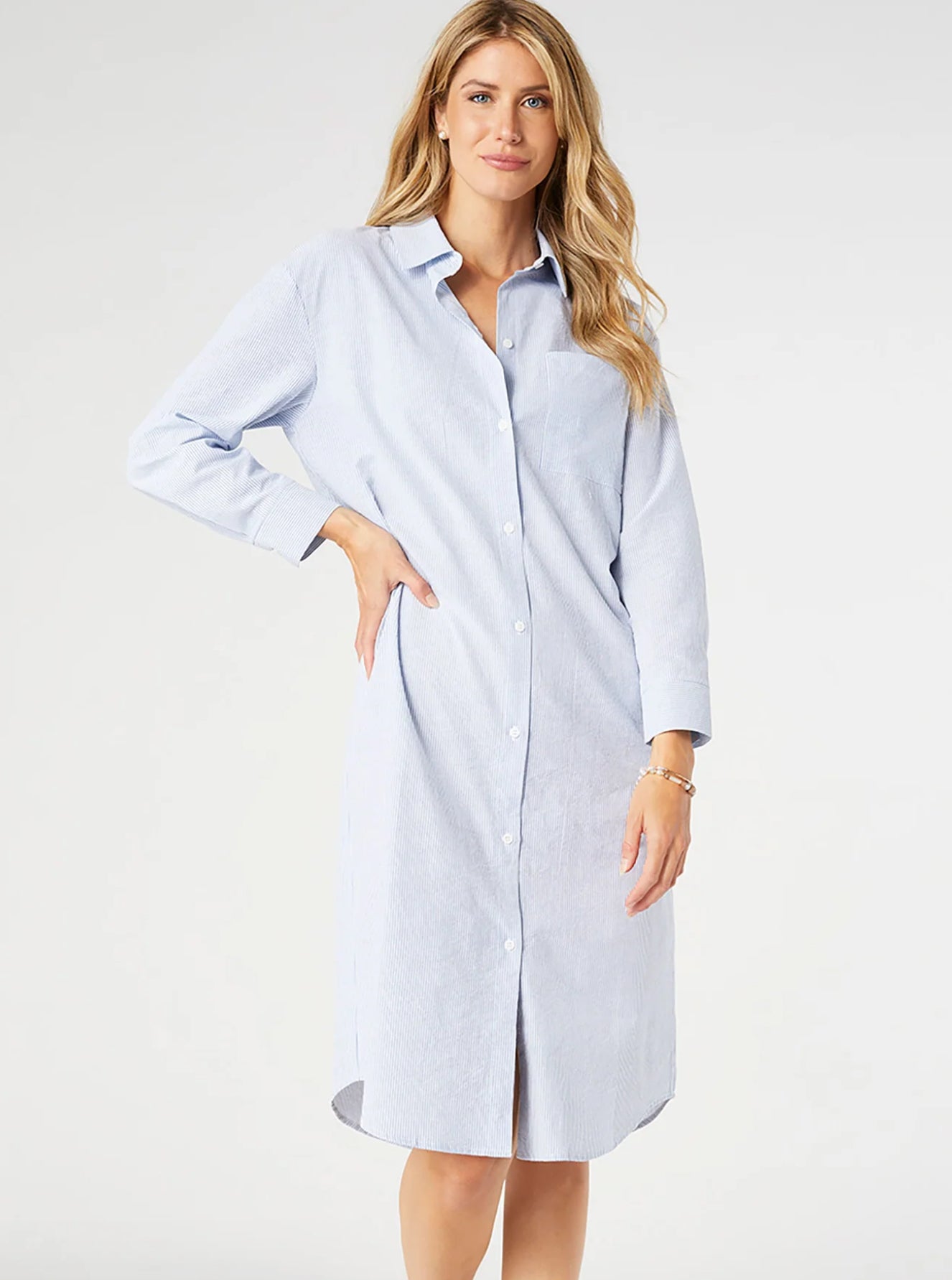 Brenna Button-Up Maxi Dress - Blue/White SKU 2429046A