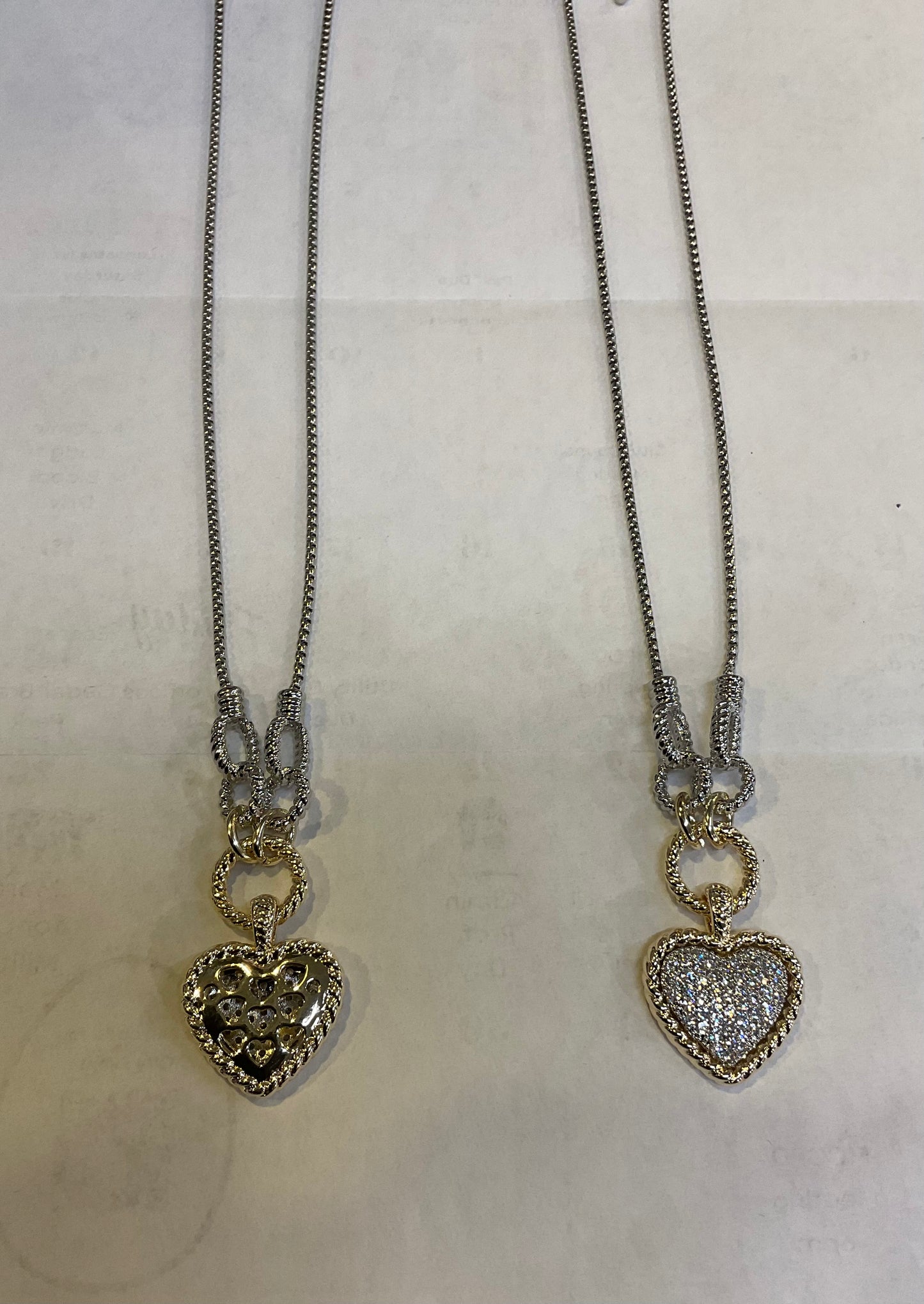 JN3870 CZ HEART WITH GOLD AND SILVER NECKLACE