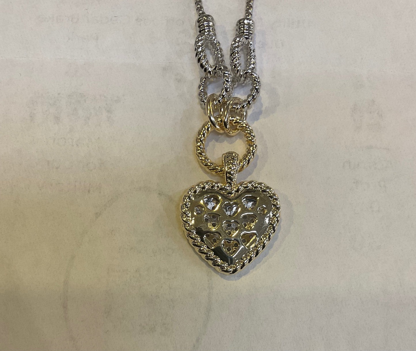 JN3870 CZ HEART WITH GOLD AND SILVER NECKLACE