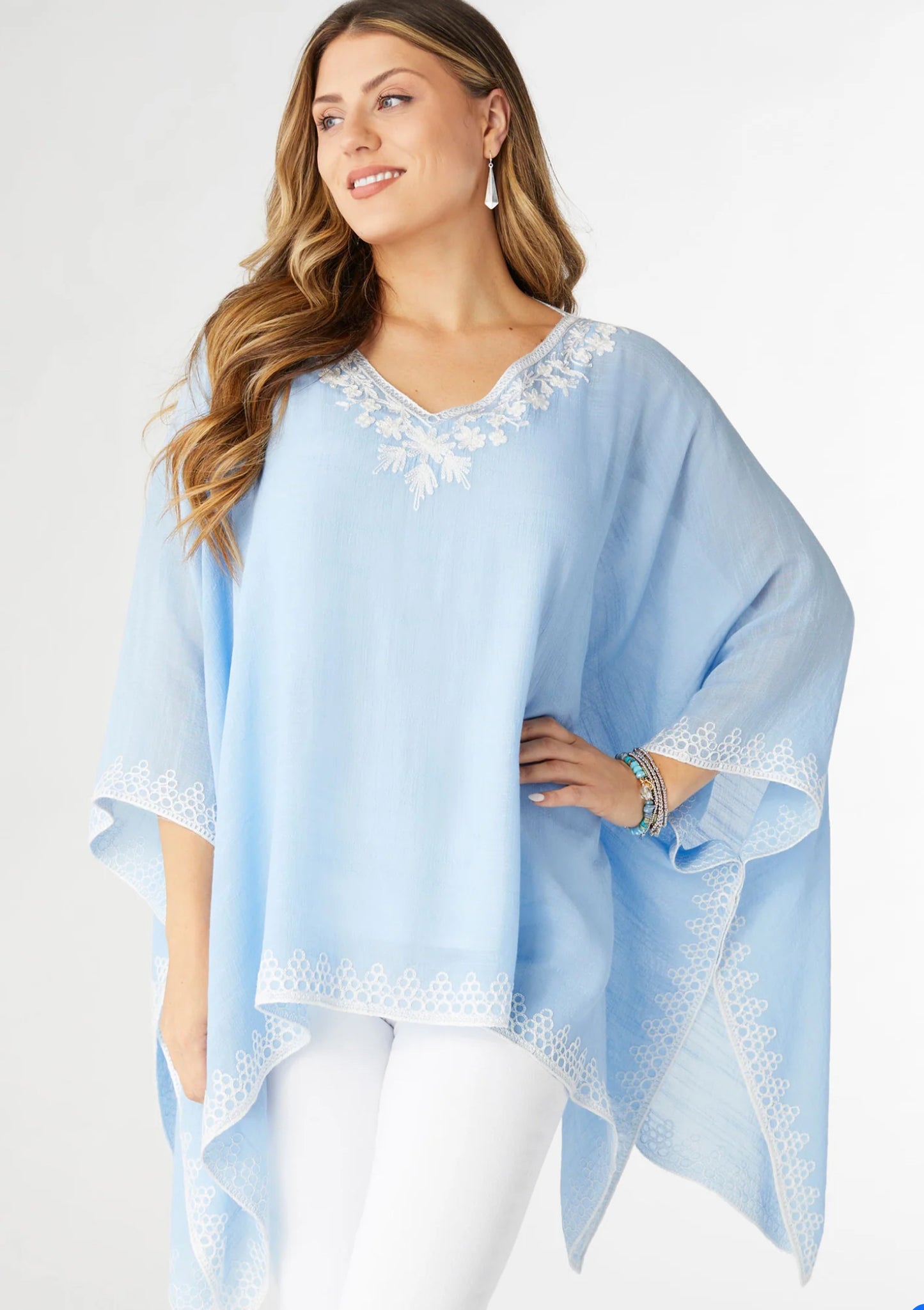 Amaryllis Poncho with Embroidery Trim