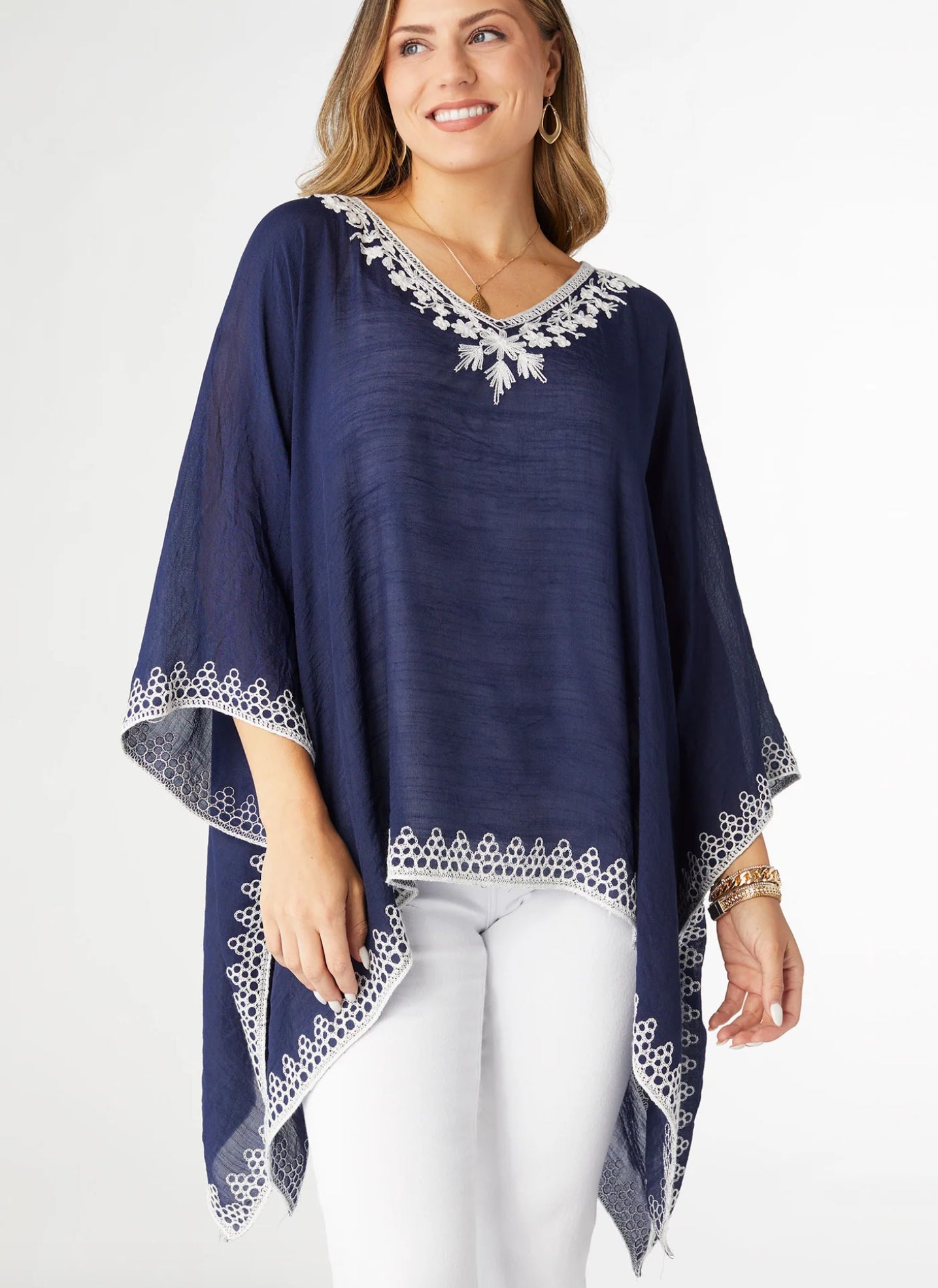 Amaryllis Poncho with Embroidery Trim
